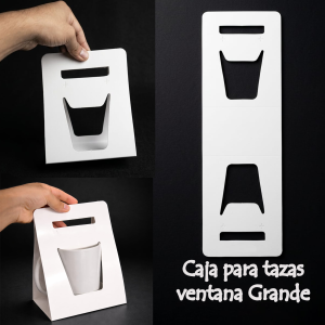 Caja para empaque de taza tipo carterita ventana grande