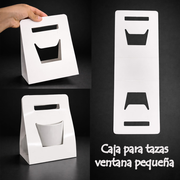 Caja para empaque de taza tipo carterita ventana pequeña