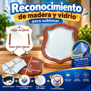 Reconocimiento de madera con pieza de vidrio forma de escudo sublimable