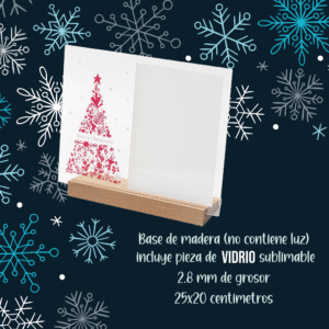 base de madera con acrilico sublimable con motivo arbolito navideño base de madera con pieza de vidrio sublimable
