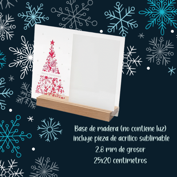 base de madera con vidrio sublimable motivo arbol navideño