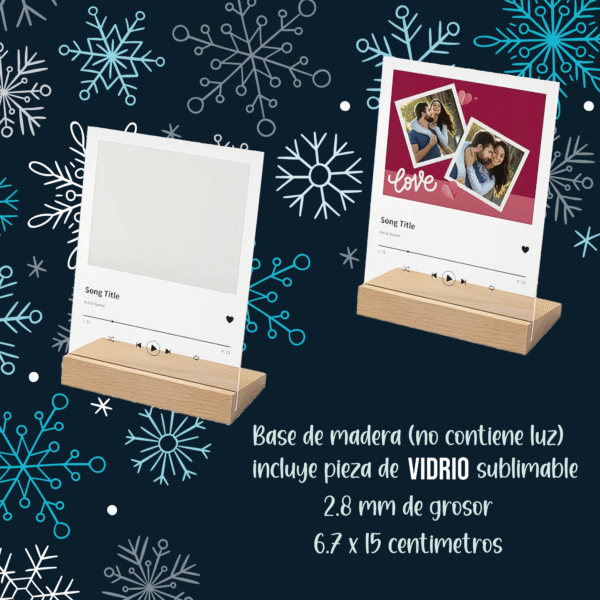 base de madera con pieza de vidrio sublimable