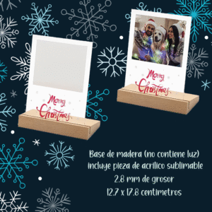 base de madera con pieza de vidrio sublimable motivo merry christmas