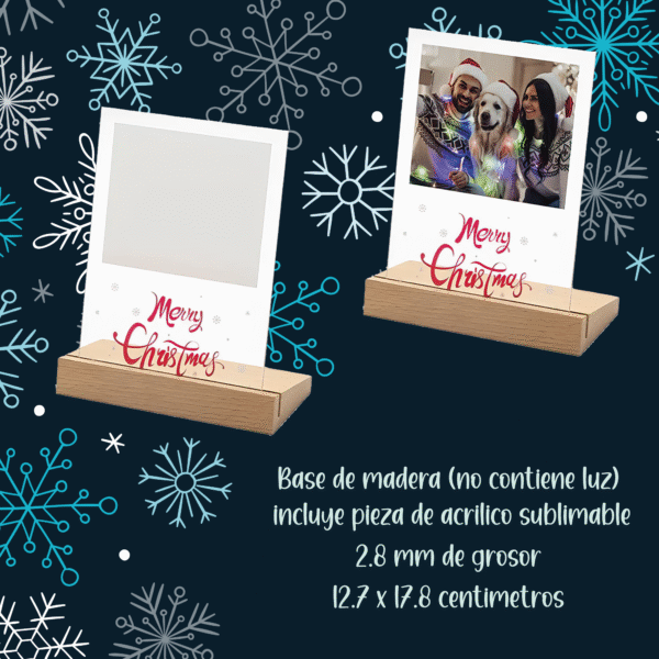 base de madera con pieza de vidrio sublimable motivo merry christmas