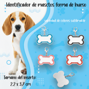identificador de mascota forma de huesito con inserto sublimable