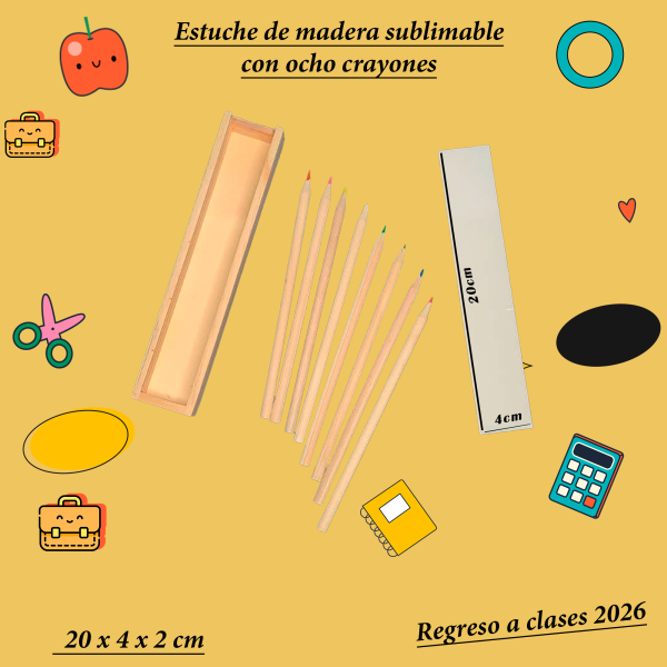 Estuche de madera para sublimar con 6 crayones