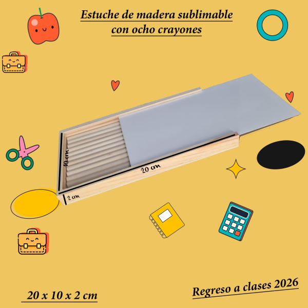 Estuche de madera para sublimar con 12 crayones