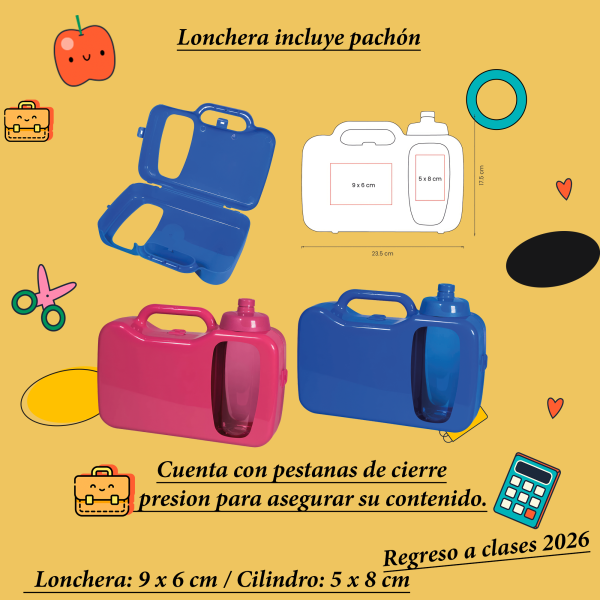 lonchera incluye pachones 47.00 Lonchera, incluye pachon del mismo color.