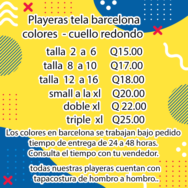 Playeras tela barcelona colores