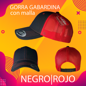 Gorra gabardina con malla color negro malla roja