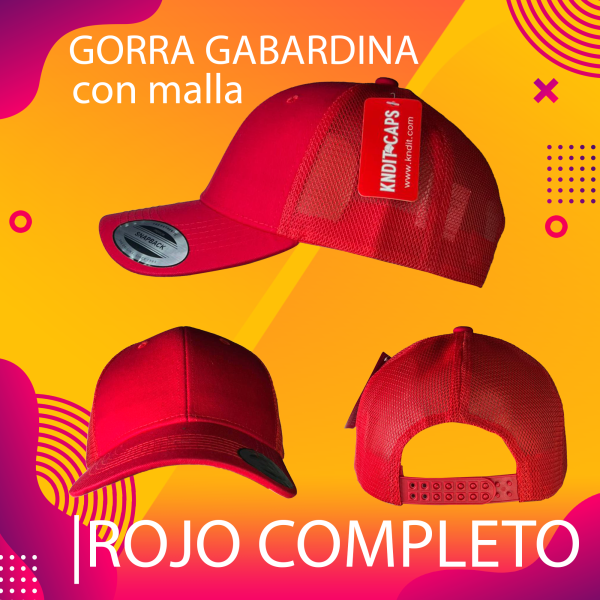 Gorra gabardina con malla color rojo completo