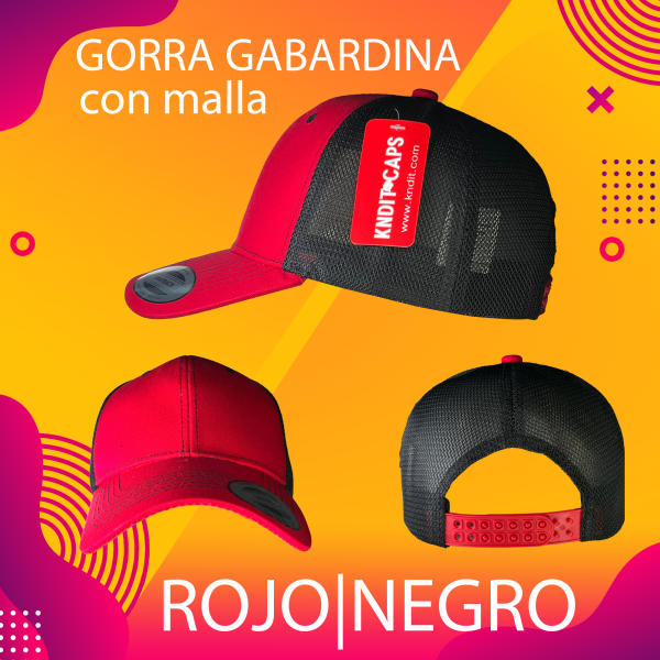 Gorra gabardina con malla rojo malla negra