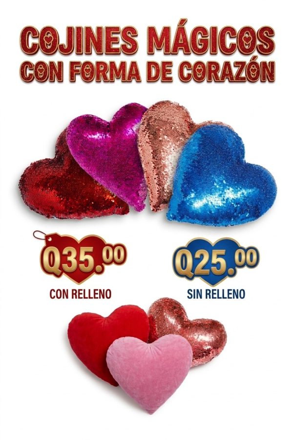 Cojines de lentejuelas forma de corazón para sublimar
