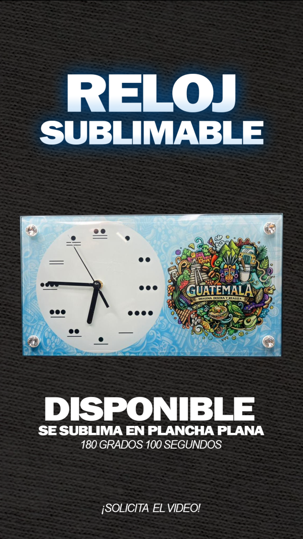 reloj de vidrio sublimable 30x16 cm