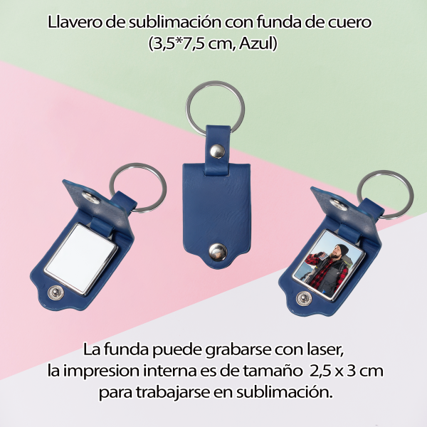 Llavero de cuero azul para sublimación