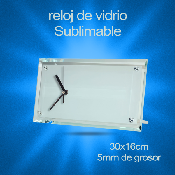 reloj de vidrio sublimable 30x16 cm