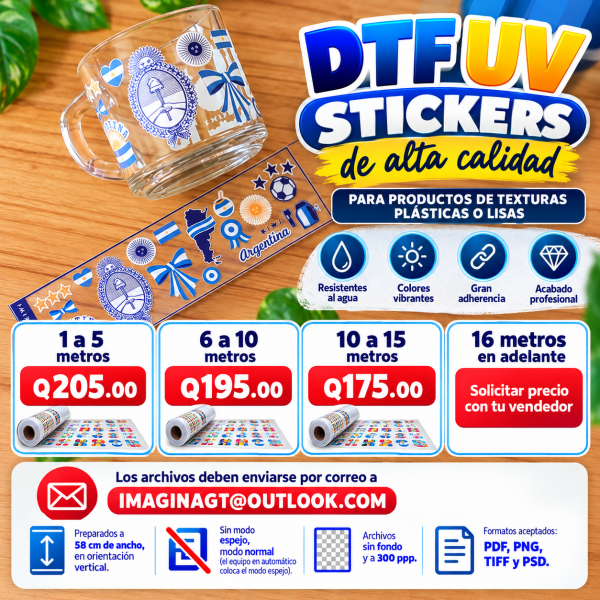 Impresion sticker dtf UV alta calidad, precio para proyectos grandes